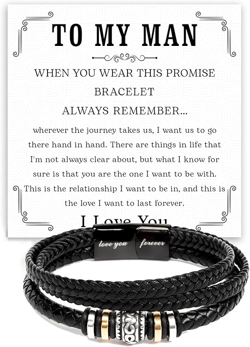Mapileng To My Man – Braided Leather & Stainless Steel Bracelet with Heartfelt ‘Love You Forever’ - Elegant Gift Box Included, Gift from Girlfriend or Wife for Husband, Boyfriend, or Brother