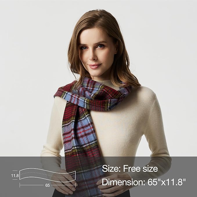 EURKEA 100% Cashmere 2025 Winter Scarf for Women Fringed Edges Warm & Soft Lightweight Solid/Plaid/Two-Tone Free Size