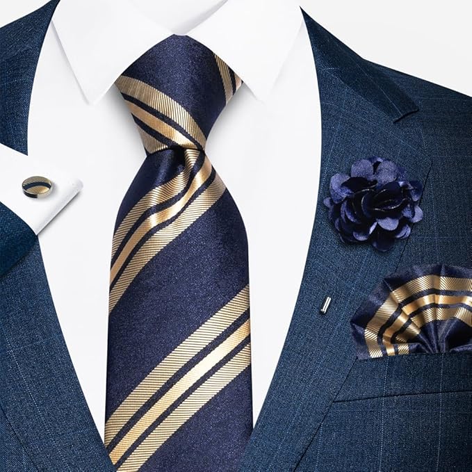 joy alice Ties Set Men Mixed Color Necktie Handkerchief Cufflinks Brooch 3.15 Formal