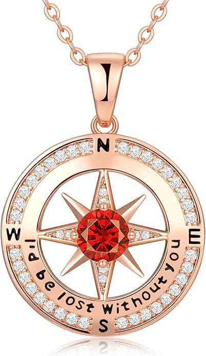 Zifeel Compass Necklace Gifts for Women wife - S925 Sterling Silver Birthstone Necklaces for Women - Anniversary Birthday Gifts for Her Wife Girlfriend - Valentines Mom Mothers Day Christmas Gifts Jewelry for Women