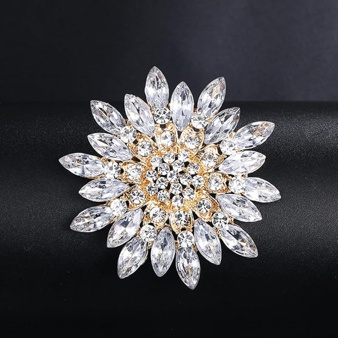 Rhinestone Large Flower Brooches Pins for Women Fashion Sparkly Crystal Sunflower Statement Brooch Unique Wedding Party Suit Dress Jewelry Accessories