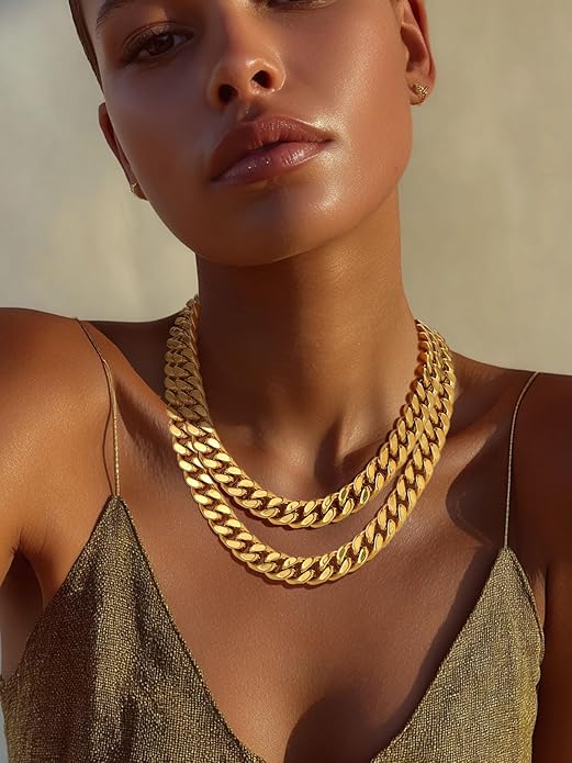 ChainsPro Chunky Cuban Link Chain Necklace for Women,Stainless Steel Silver/Gold Plated Thick Choker, 5/12/14mm Width,18" and 20" Punk Hip Hop Trendy Jewelry Gifts