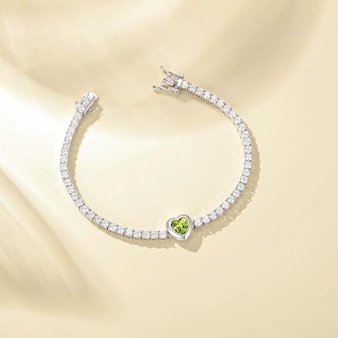 FANCIME 7mm Heart Birthstone Tennis Bracelet for Women Fine Jewelry Wedding Bridal Prom Birthday Gift for Women Her, Length 7 Inch