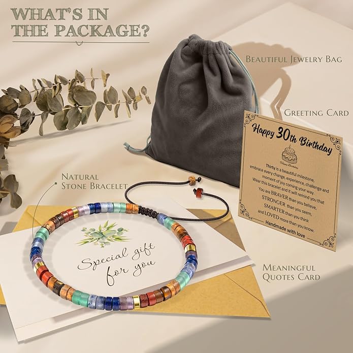 30th 40th 50th 60th 70th 80th Birthday Gifts for Women, Natural Stone Bracelet Birthday Gifts for Mom Daughter Grandma Sister Friends Coworker