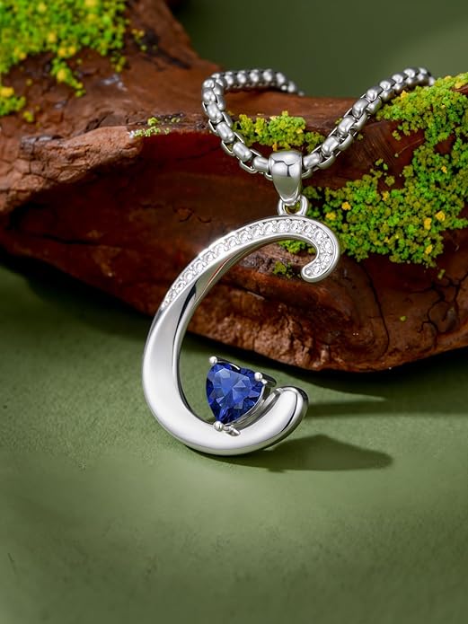 Christmas Gifts for Women Alphabet A to Z Initial Birthstone Pendant Necklaces for Women - 18k White Gold Plated Personalized Name Jewelry Valentine Mothers Day Birthday Gifts for Women Her Girlfriend