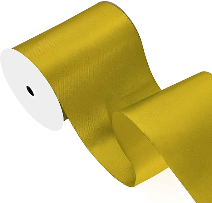 LEEQE Gold Satin Ribbon 4 inch X 15 Yards Polyester Ribbon for Gift Wrapping Very Suitable for Weddings Party Hair Bow Invitation Decorations and More
