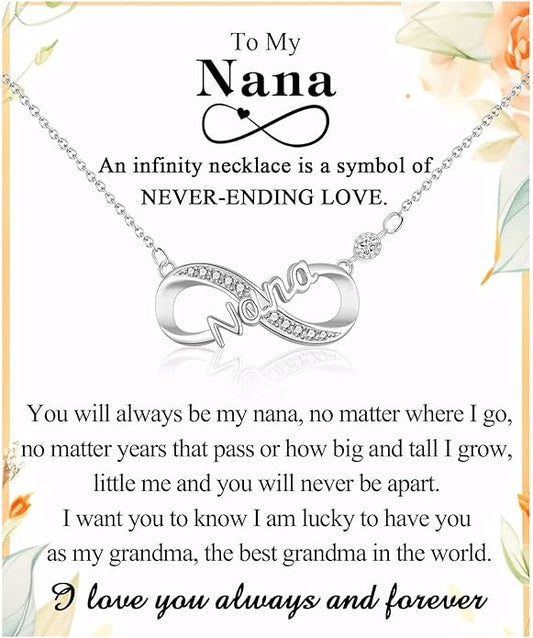 Infinity Mom Grandma Nana Sister Aunt Daughter Auntie Granddaughter Niece Necklace Gifts, Christmas Birthday Valentines Day Mothers Day Easter Graduation Back to School Gifts Stocking Stuffers Presents for Women Girls Her