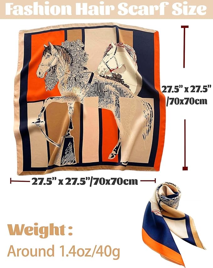 kcctoo 27.5" Mulberry Silk Feeling Head Scarf Women's Fashion Square Neck Satin Scarfs for Bag Hair Scarves Gift