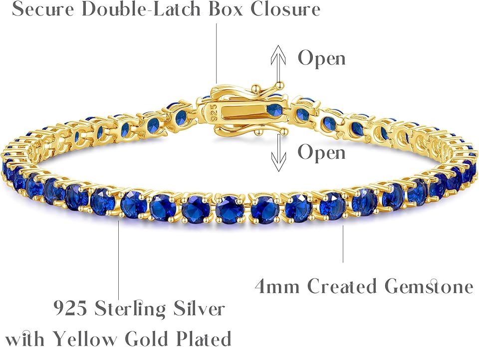 FANCIME Birthstone Bracelet 14K Gold Plated Tennis Bracelets Sterling Silver with Gold Plated Fine Jewelry Wedding Bridal Prom Birthday Gift for Women Her, Length 7.2 Inch Width 4mm