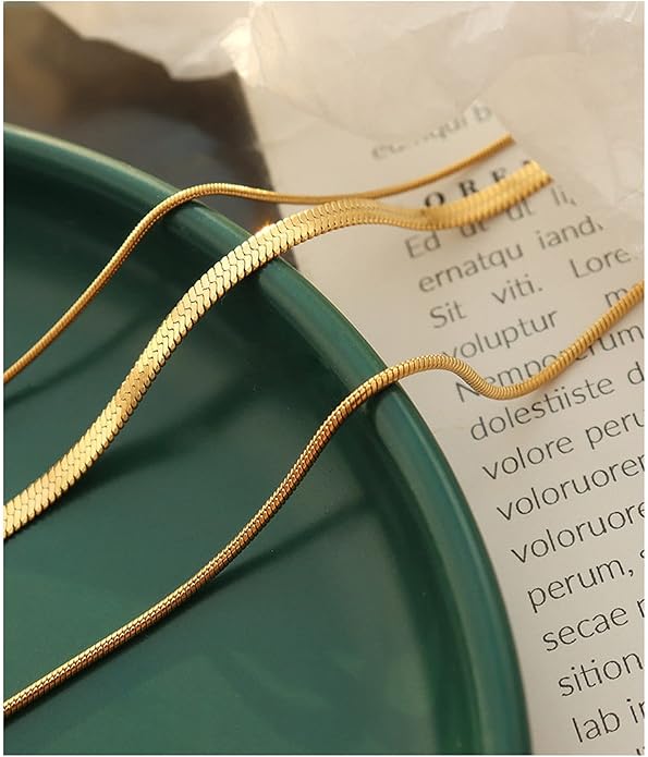 CHESKY 14K Gold/Silver Plated Snake Chain Necklace Herringbone Necklace Gold Choker Necklaces for Women Gifts Jewelry 1.5/3/5MM(W) 14"/16"(L)