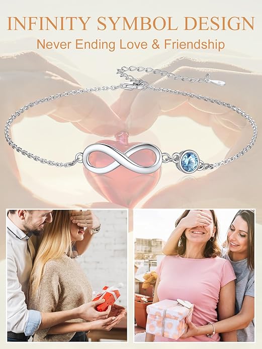 Custom4U Personalized Infinity Ankle Bracelets for Women 925 Sterling Silver Anklet Bracelet Endless Love Symbol Birthstone Charm Adjustable Foot Chain Jewelry Mothers Day Gifts for Mom Wife Women Her