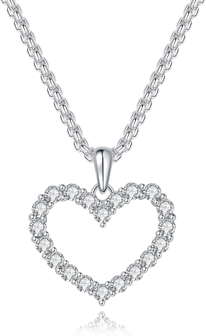 G&GEMSJEW Heart Necklaces for Women, 1-2 Carats Moissanite, 18K White Gold-Plated 925 Sterling Silver Round Brilliant Cut Moissanite Imitation Diamond Necklaces, Jewelry Gifts for Christmas Valentine's Day,Anniversary Present for Wife Women