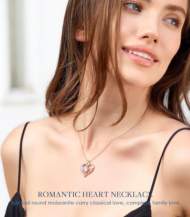 Beam & Bask 2-3 Ct Moissanite Heart Necklaces for Women, 18K Gold Plated Romantic Pendant for Anniversary Birthday, 925 Sterling Silver Jewelry for Wife Girlfriend Mom Her
