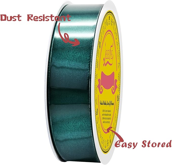 LEEQE Double Face Teal Satin Ribbon 7/8 inch X 25 Yards Polyester Teal Ribbon for Gift Wrapping Very Suitable for Weddings Party Hair Bow Invitation Decorations and More