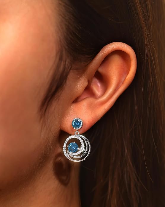 FANCIME Dangle Drop Earrings 925 Sterling Silver Moon Star Round Gemstone Birthstone Jewelry Birthday Christmas Gifts for Her Women