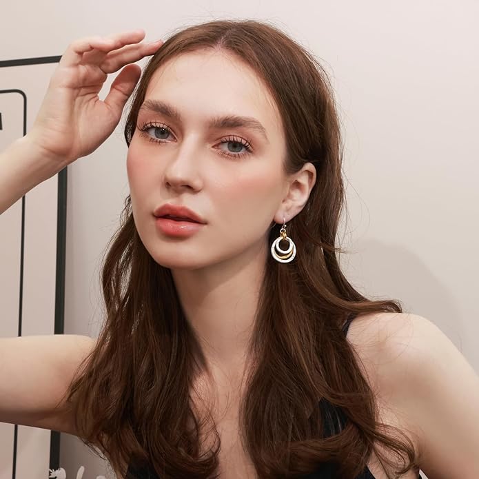 Mixed Metal Earrings, Round Circle Hoop Two Tone Dangle Earrings, Vintage Gold and Silver Geometric Earrings, Handmade Boho Earrings for Women