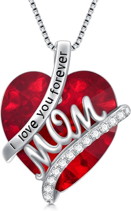 Mothers Day Gifts for Mom s925 Sterling Silver I Love You Forever Love Hear Mon Pendant Necklace with 12 Birthstone Jewelry Birthday Christmas Gifts for Women Grandma Mom Nana From Duaghter Son