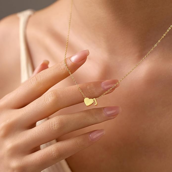LOVECOM 14K Gold Plated Love Heart Initial Necklaces for Women Mother Daughter 925 Sterling Silver Letter Name A-Z Pendant Necklace Dainty Personalized Chain Necklace Valentines Jewelry Gifts