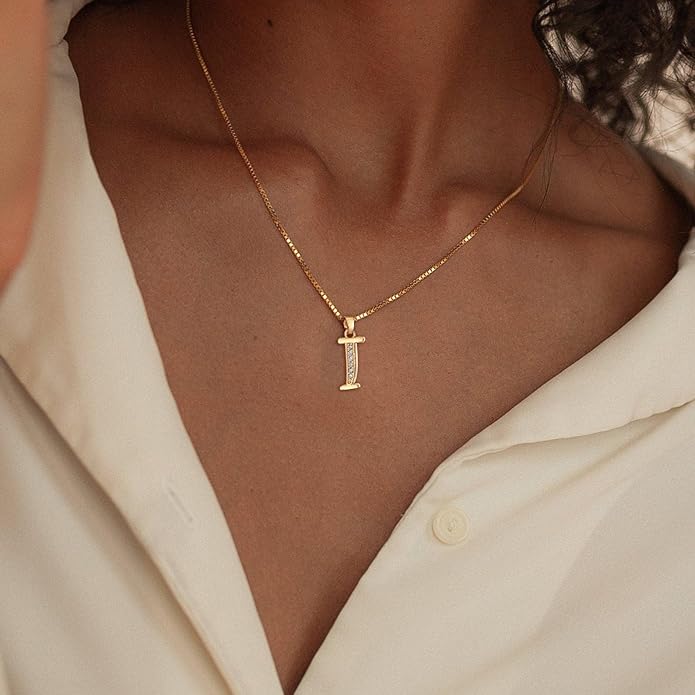 Initial Necklace for Women, 14K Gold Plated Box Chain Letter Pendant, Trendy Name Necklace, Dainty Personalized Jewelry Gift for Her
