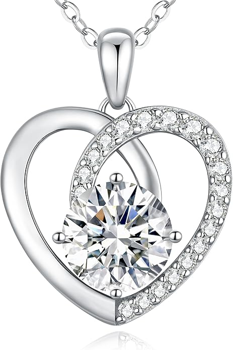 Moissanite Heart Pendant Necklaces for Women,D Color VVS1 Moissanite Jewelry,925 Sterling Silver Gold Plating,Wedding,Anniversary,Birthday,Gifts for Wife Her Mom Girlfriend