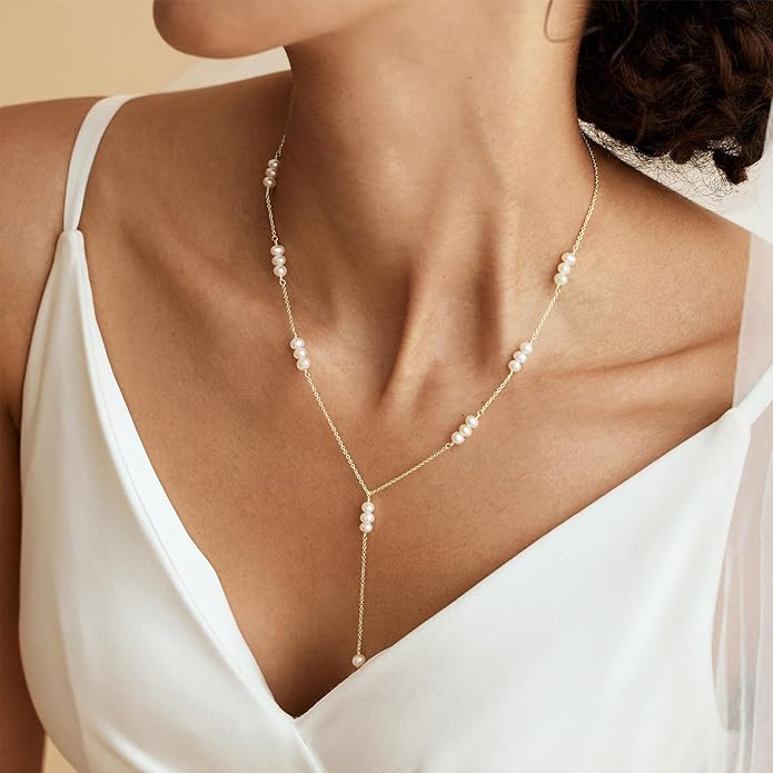 Gold Pearl Necklaces for Women Trendy, 14K Gold Plated Dainty Necklace Simple Layered Pearl Necklaces for Women Trendy Wedding Birthday Jewelry