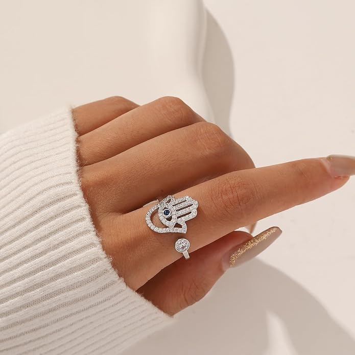 Evil Eye Necklace Evil Eye Hamsa Hand of Fatima Necklace 925 Sterling Silver Fine Jewelry Gifts for Womens White Blue CZ Third Eye Stud Earrings Turkish Eye Ring Hamsa Hand Jewelry Set Gifts Valentine Day Chrismtas Gifts