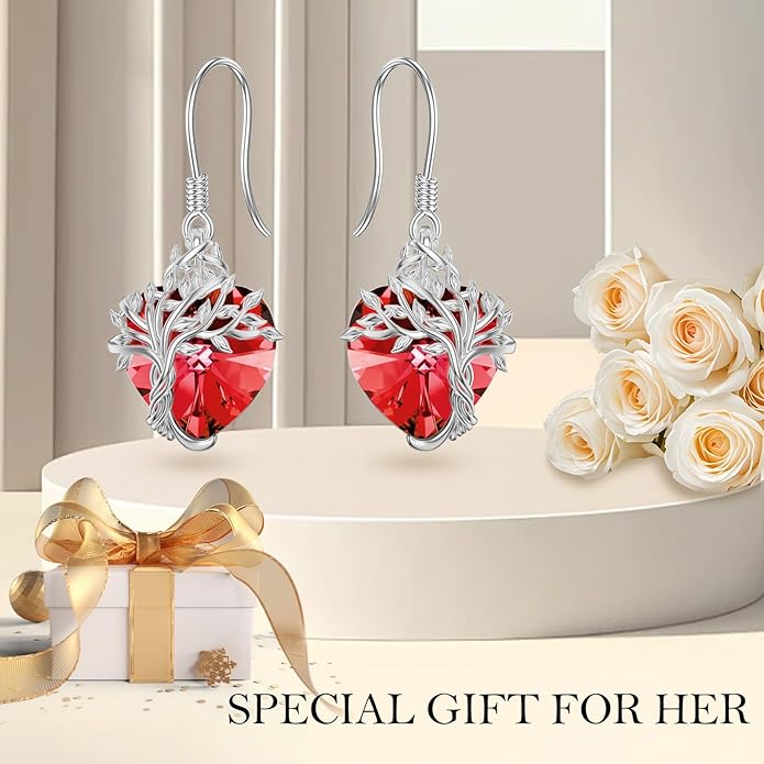 TOUPOP Tree of Life Earrings 925 Sterling Silver Family Tree Dangle Drop Earrings Crystal Jewelry Birthday Christmas Gifts for Women Her