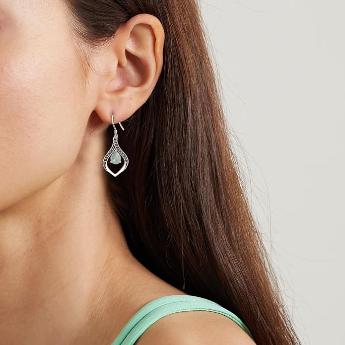 Vintage Genuine Gemstone Earrings for Women Dangling 925 Sterling Silver Western Native American Style Jewelry for Wife Mother