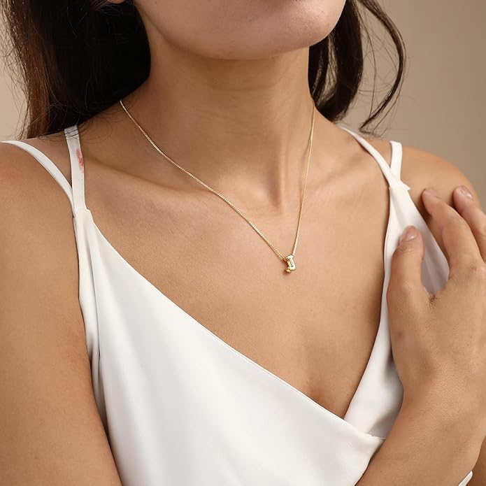 Bubble Gold Letter Necklace for Women, 14k Gold Plated Balloon Initial Necklace, Dainty Gold Necklace for Women, Personalized Bubble Pendant Name Necklace, Fashion Accessories Trendy Jewelry