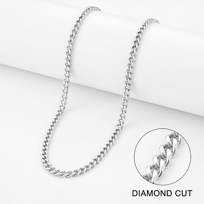 sovesi 3.5/5mm Cuban Link Chain Necklace for Men, Silver Tone/Black/14K Gold Plated Stainless Steel Necklace Chain, Mens Chain 16-28 Inch Jewelry Gift
