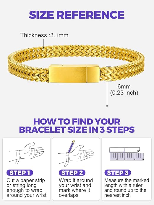 Richsteel Bracelets for Men 6mm/10mm/12mm Width Stainless Steel With Sturdy Clasp Franco Curb Chain Mens Bracelet 7.4/8.2/9 Inches Length
