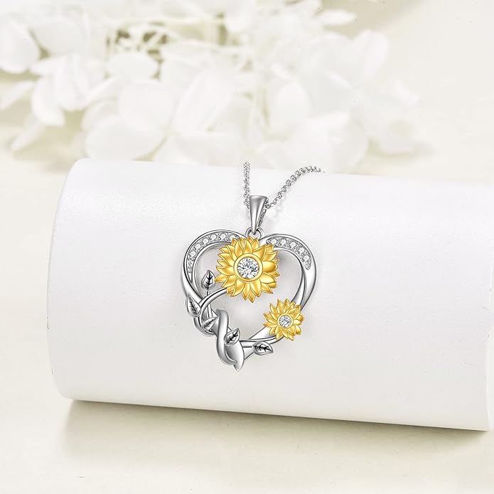 Sunflower Necklace for Women, 18K Gold Plated Silver Moissanite Sunflower Heart/Cross Pendant Necklace You are My Sunshine Gifts Sunflower Jewelry Birthday Christmas Mothers Day Gifts for Her Girlfriend Wife