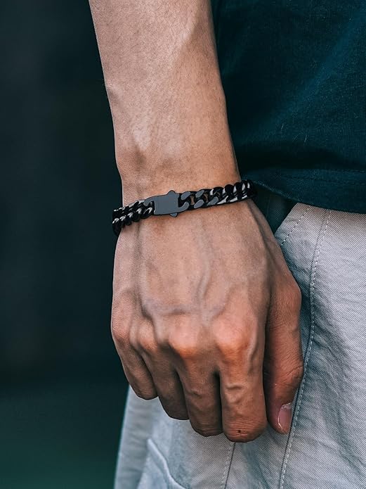 Richsteel 5/7/9/12mm Wide Miami Cuban Link Chain Bracelet for Men Women,Stainless Steel/Gold/Black Plated,7.4/8.2/9 Inch Length,Hip Hop Urban Street-wear Jewelry(Gift Wrapped)