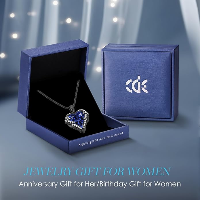 CDE Angel Wings Necklace for Women with Birthstone, Love Heart Silver Tone/Gold Tone Pendant, Ideal Anniversary or Birthday Jewelry Gifts for Wife Girlfriend Her