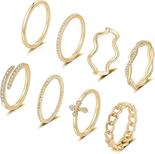 Honsny 14K Gold Plated Stacking Rings Set for Women, Stackable Knuckle Thumb Rings Thin Dainty Silver Rings for Women Wedding Eternity Band Simple Rose Gold Ring Size 4-11