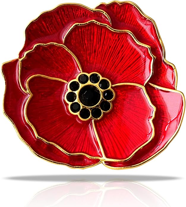 Poppy Flower Brooch - Memorial Day Veterans Day Armistice Day Pins - Remembrance Jewelry Gift Flower Pin for Women Mom Stepmother Grandma