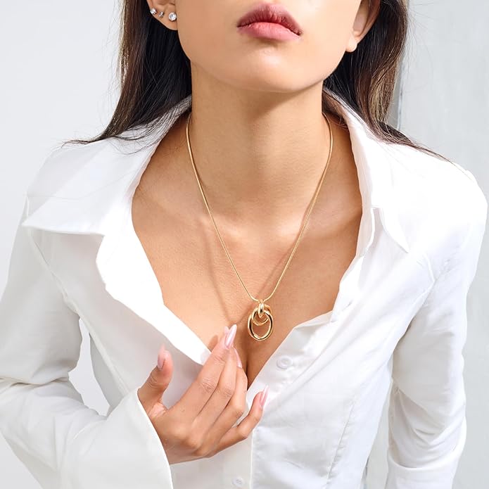 Gold Knot Pendant Necklace for Women Statement Gold Necklace 14K Gold Plated Knot Choker Trendy Jewelry