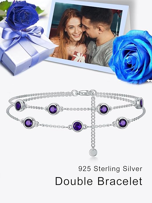 Dorunmo Birthstone Anklet Bracelets for Women 925 Sterling Silver Birthday Mother's Day Jewelry Gifts for Wife Mother Her