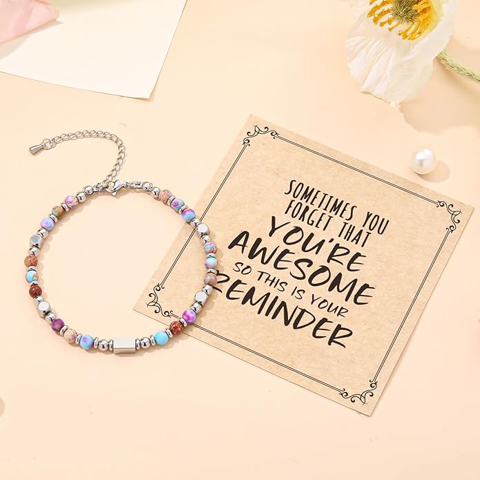 Desimtion Healing Natural Stone Bracelets for Women Girls, Sometimes You Forget You're Awesome -Christmas Gifts for Women Teen Girls, Best Friend Birthday Gifts for Women Friendship Bracelets