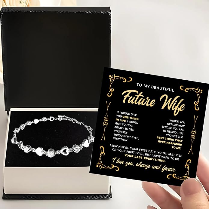To My Future Wife Crystal Heart Bracelet Gift From Future Husband, Beautiful Jewelry Birthday, Christmas, Valentine’s Day, Bracelet For Her With Heartfelt Message & Elegant Box