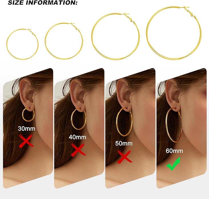 4 Pairs Silver Gold Hoop Earrings for Women | 14K Gold Plated Hoop Earrings Set Hypoallergenic Earring Lightweight Dangle Earrings Set