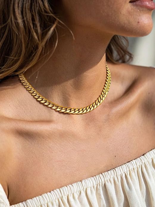 ChainsPro Chunky Miami Cuban Link Chains for Men,Stainless Steel Cuban Chain Necklace,4.8/6/10/14mm Width,No Tarnish& Thick Hip Hop Jewelry,18-30 inch Length, Black/Gold Plated/Silver,Send Gift Box