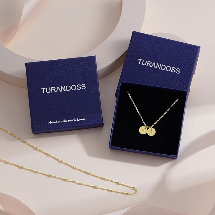 Turandoss Gold Initial Necklaces for Women - Dainty 14K 14K-Gold-Plated Layered Two Letter A-Z Stack Disc Initial Necklace Trendy, Birthday Personalized Gifts for Women Teen Girls Jewelry