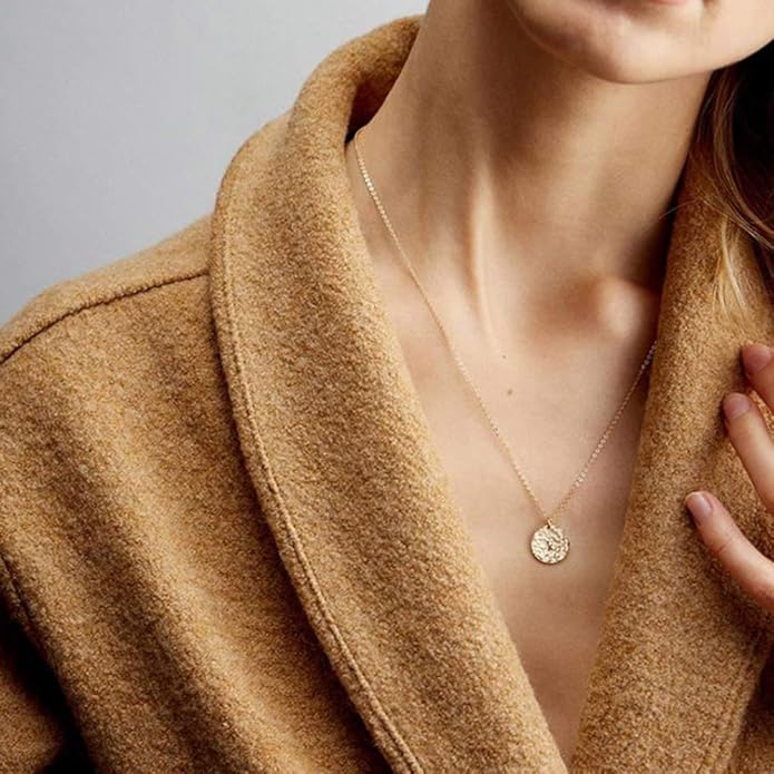 Turandoss Dainty Layered Choker Necklace, Handmade Y Pendant Necklace Multilayer Bar Disc Necklace Adjustable Layering Choker Necklaces for Women