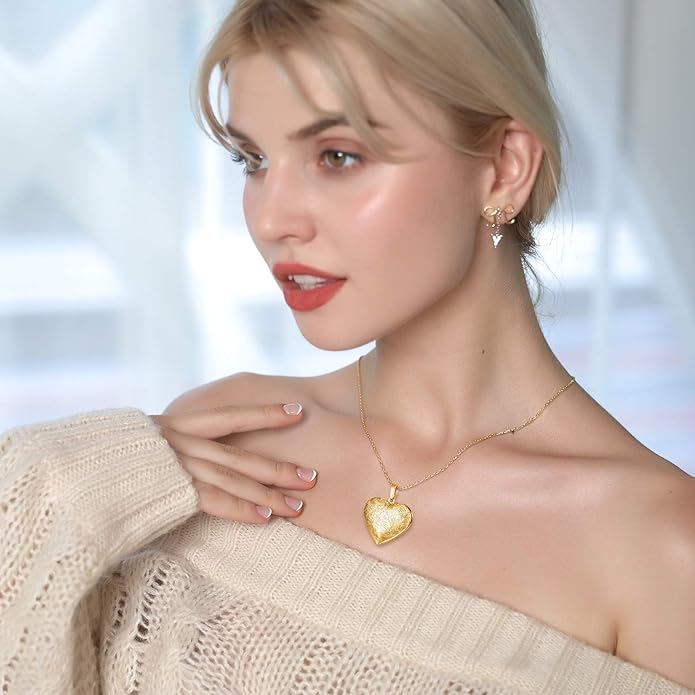 U7 Women Locket Necklace Platinum 14K Gold Photo Lockets that Hold Picture,Chain 20 Inch Personalized Gift Custom Love Heart Image Necklaces