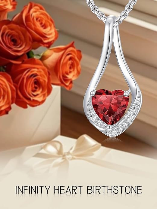 Birthstone Necklaces for Women,18k Yellow/White Gold Plated Forever Love Heart Infinity Pendant Necklace Anniversary Jewelry Christmas Birthday Gifts for Women Her Wife Girlfriend
