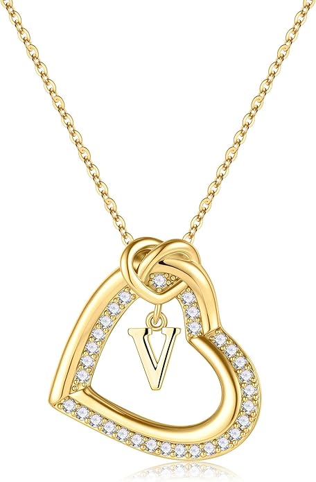 Turandoss Heart Initial Necklaces for Women - Dainty 14K Gold Plated Cubic Zirconia Heart Initial Necklaces Letter A-Z Pendant Necklace for Women Girls Jewelry Birthday Christmas Gifts