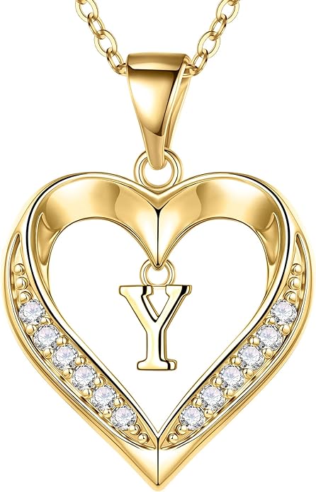 Turandoss Heart Initial Necklaces for Women - Dainty 14K Gold Plated CZ Heart Pendant Necklace with Tiny Letter A-Z, Non Tarnish Waterproof Trendy Jewelry Gifts for Mom Wife Girlfriend