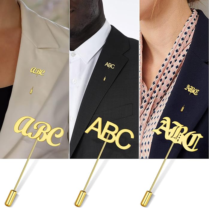 Custom4U Custom Name Pin Personalized Brooch Pins for Women Men Stainless Steel Name Tag with Letters/Initials - Silver/Gold/RoseGold/Black Customized Jewelry Gifts for Birthday Wedding Business Party