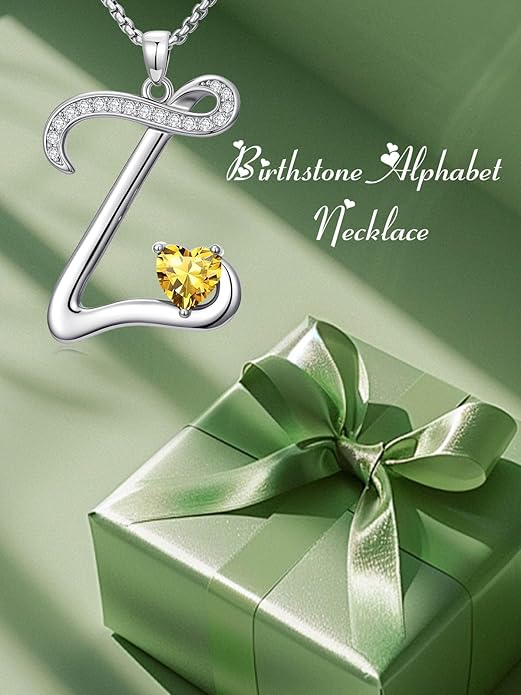 Christmas Gifts for Women Alphabet A to Z Initial Birthstone Pendant Necklaces for Women - 18k White Gold Plated Personalized Name Jewelry Valentine Mothers Day Birthday Gifts for Women Her Girlfriend